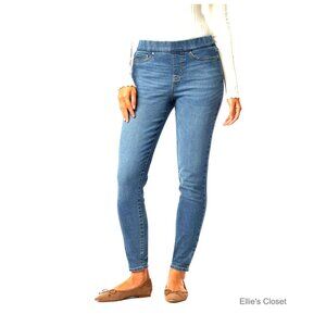 Mid-Rise Pull-On Skinny Jeans Stretch Denim Pants